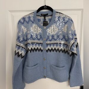 Maje Light Blue Sequin Cardigan